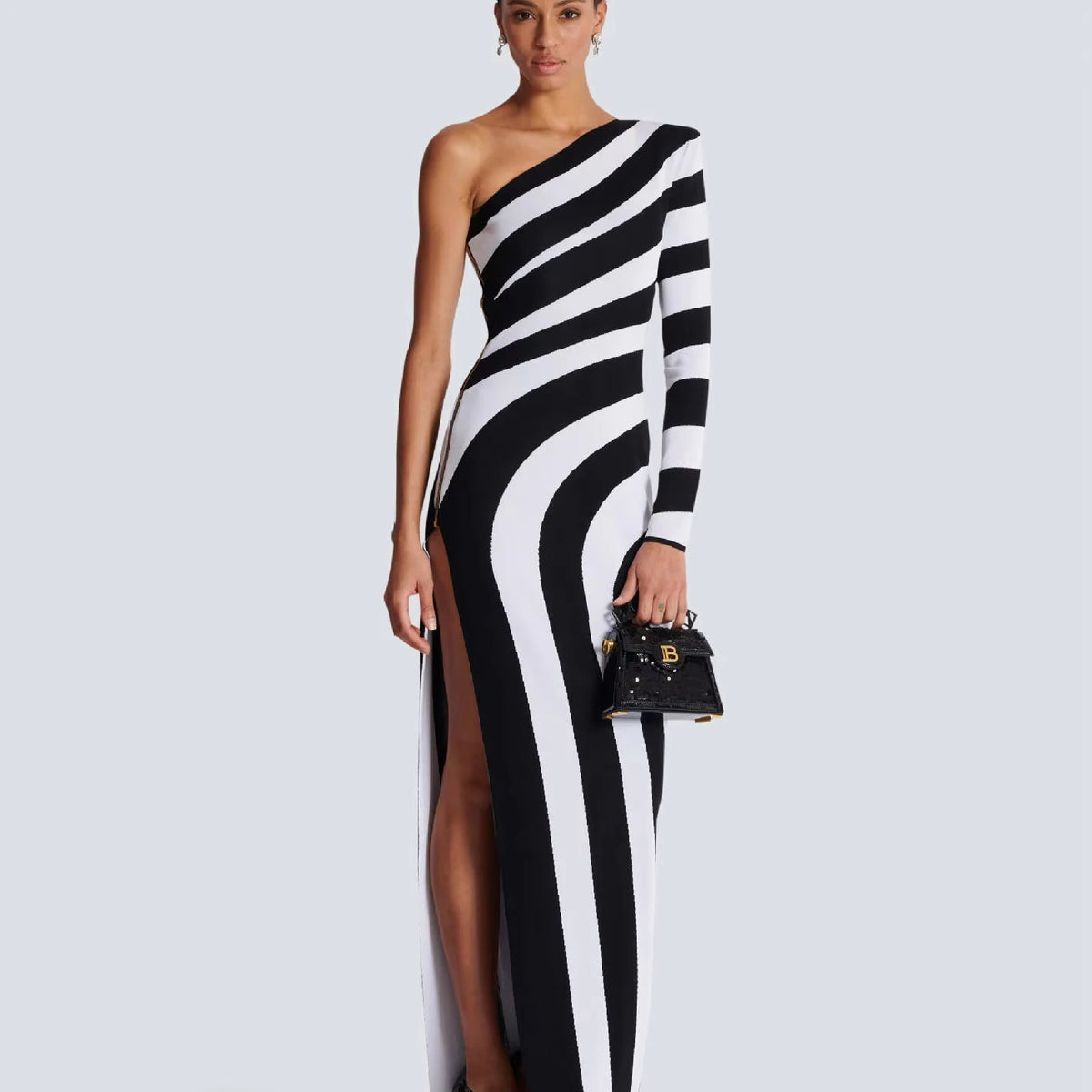 Crevlia one shoulder striped maxi dress
