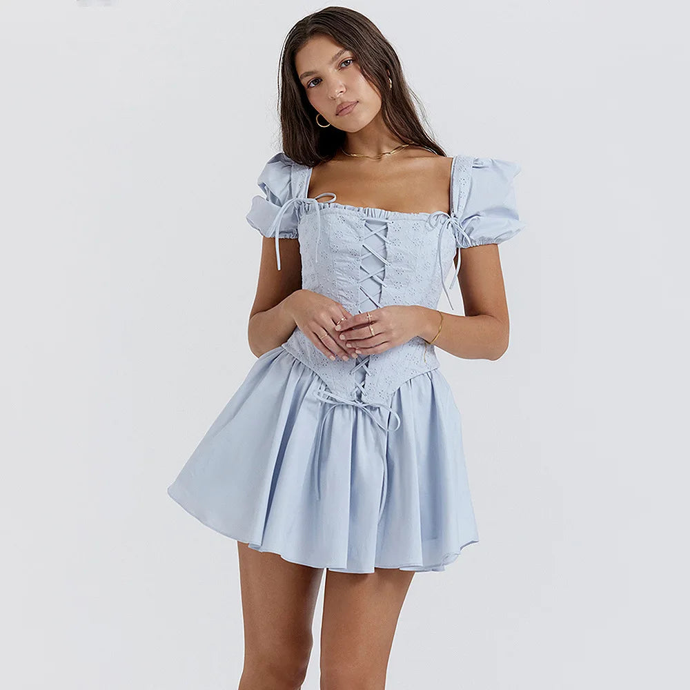 blue mini dress with corset