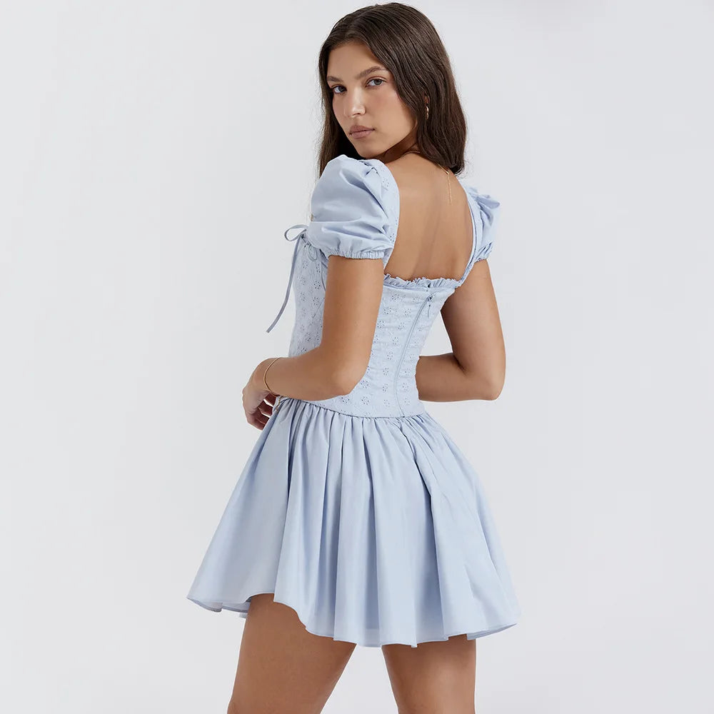 blue mini dress with corset