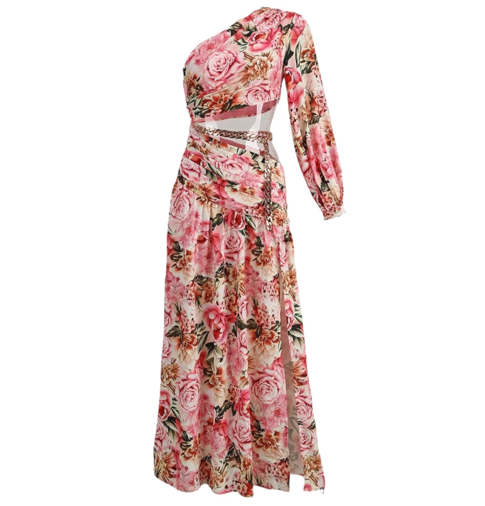 one shoulder maxi floral  dress