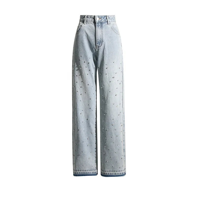 denim trousers with crystals